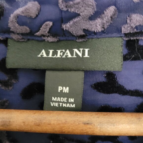 Alfani Velvet Sheer Draped Blouse Top Womens Size PM Purple Black Long Sleeve - Picture 3 of 11